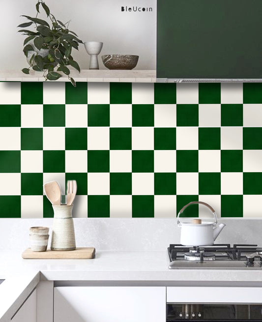 Moss Green & off White Checker Peel & Stick Tile