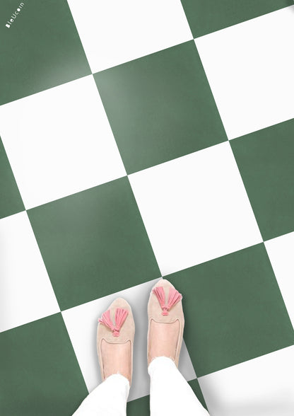 Cottage Green & White Checker Anti Slip Flooring