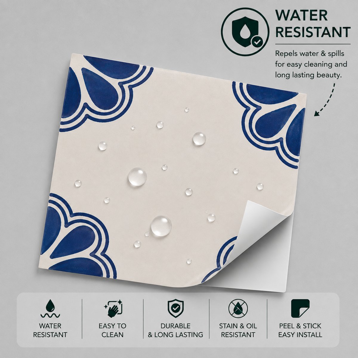 Jaipur Ink – Navy Blue & White Floral  Peel & Stick Anti Slip Flooring