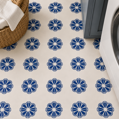 Jaipur Ink – Navy Blue & White Floral  Peel & Stick Anti Slip Flooring