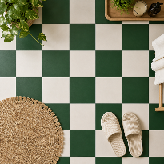 Moss Green & off White Checker Anti Slip Flooring