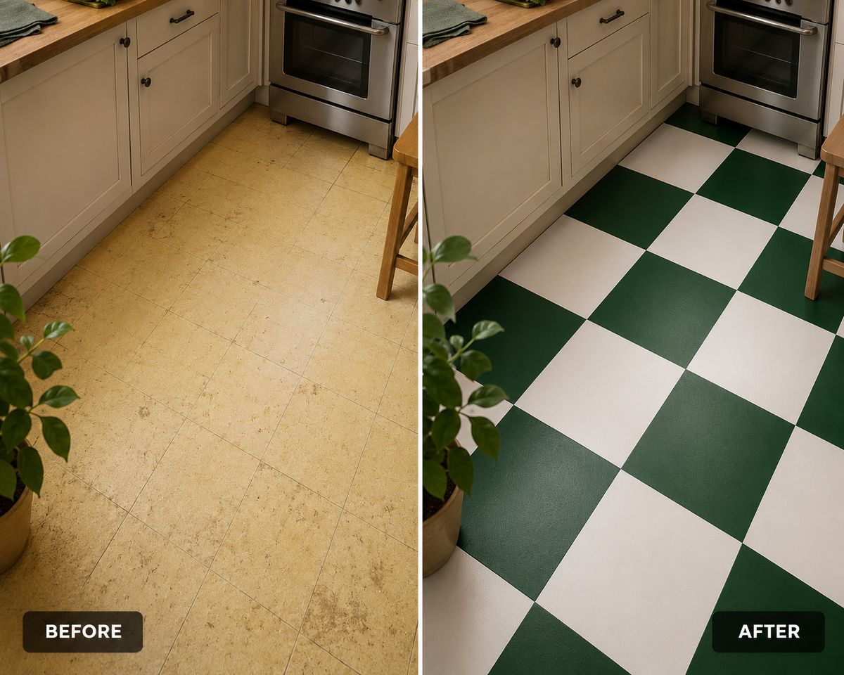 Moss Green & off White Checker Anti Slip Flooring