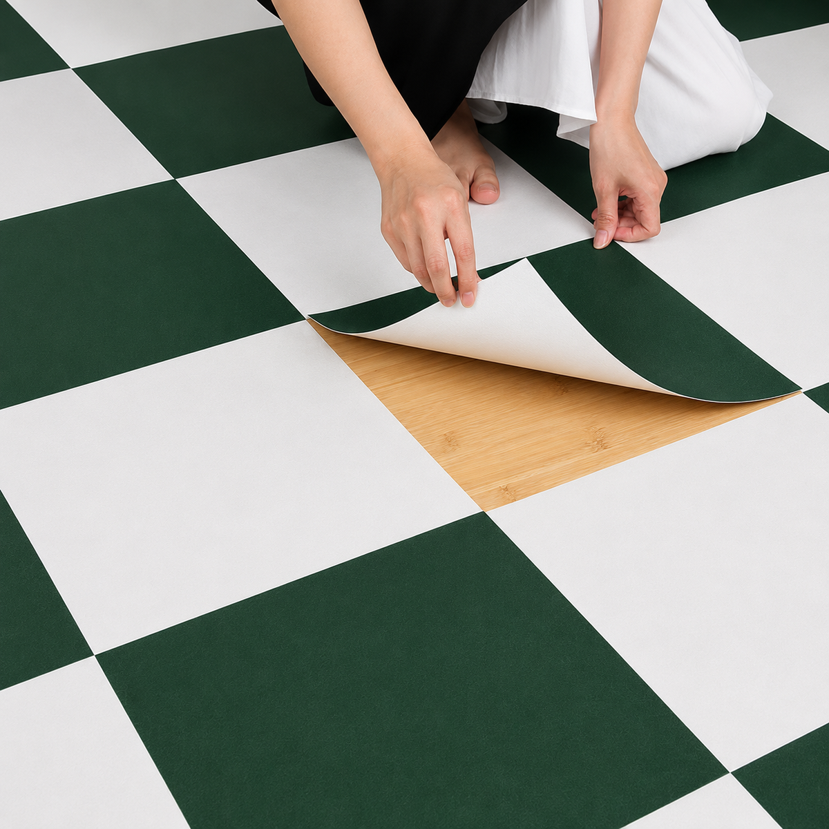 Moss Green & off White Checker Anti Slip Flooring