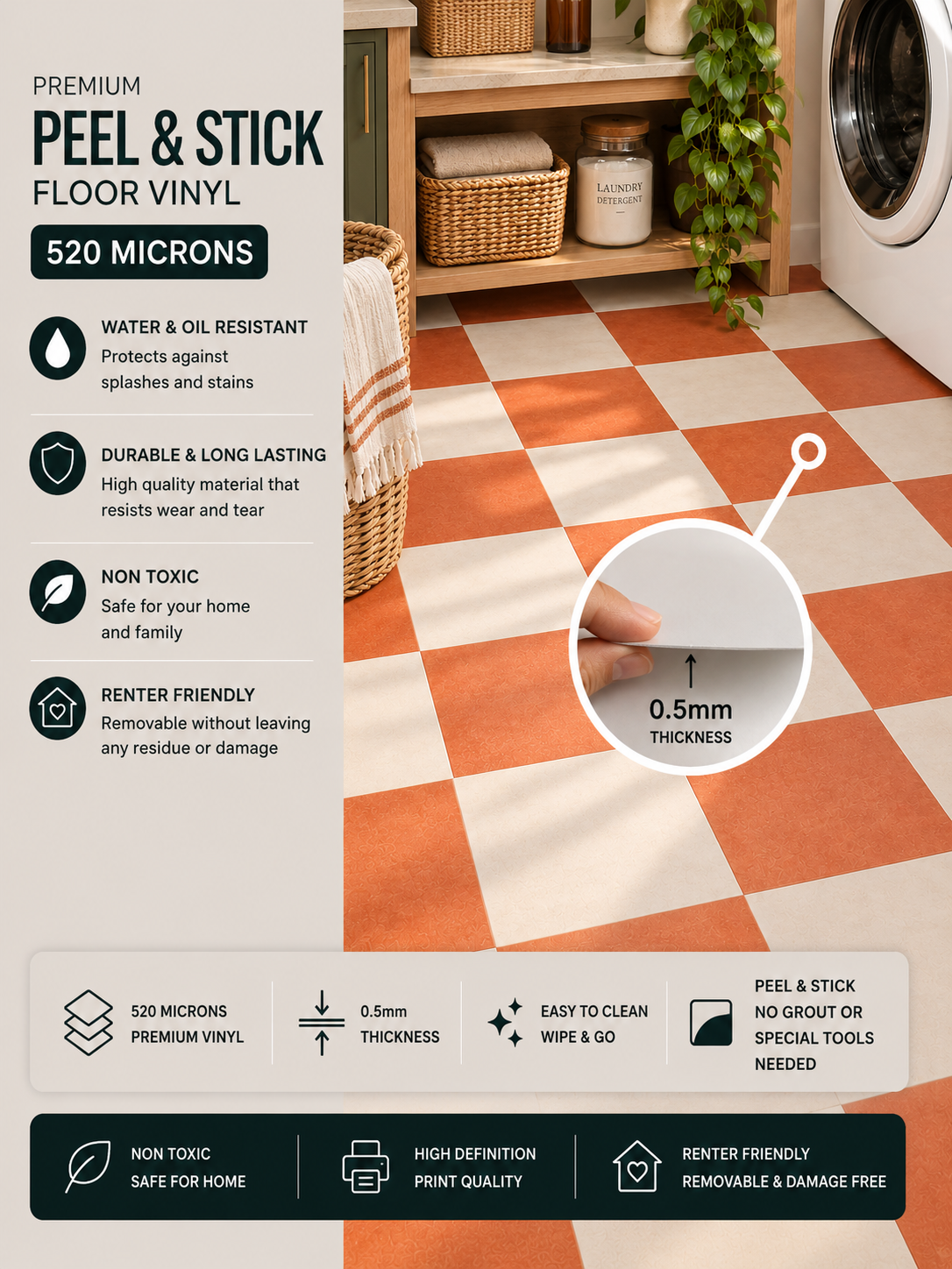 Ginger & off White Checker Anti Slip Flooring