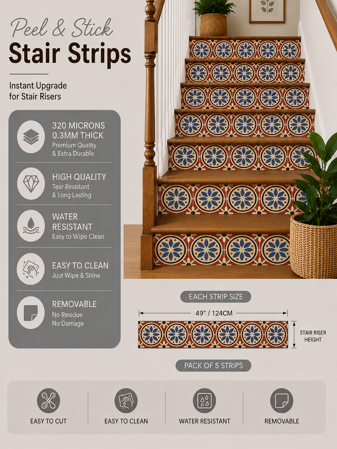 Athangudi Vol 2  Peel & Stick Stair Strip