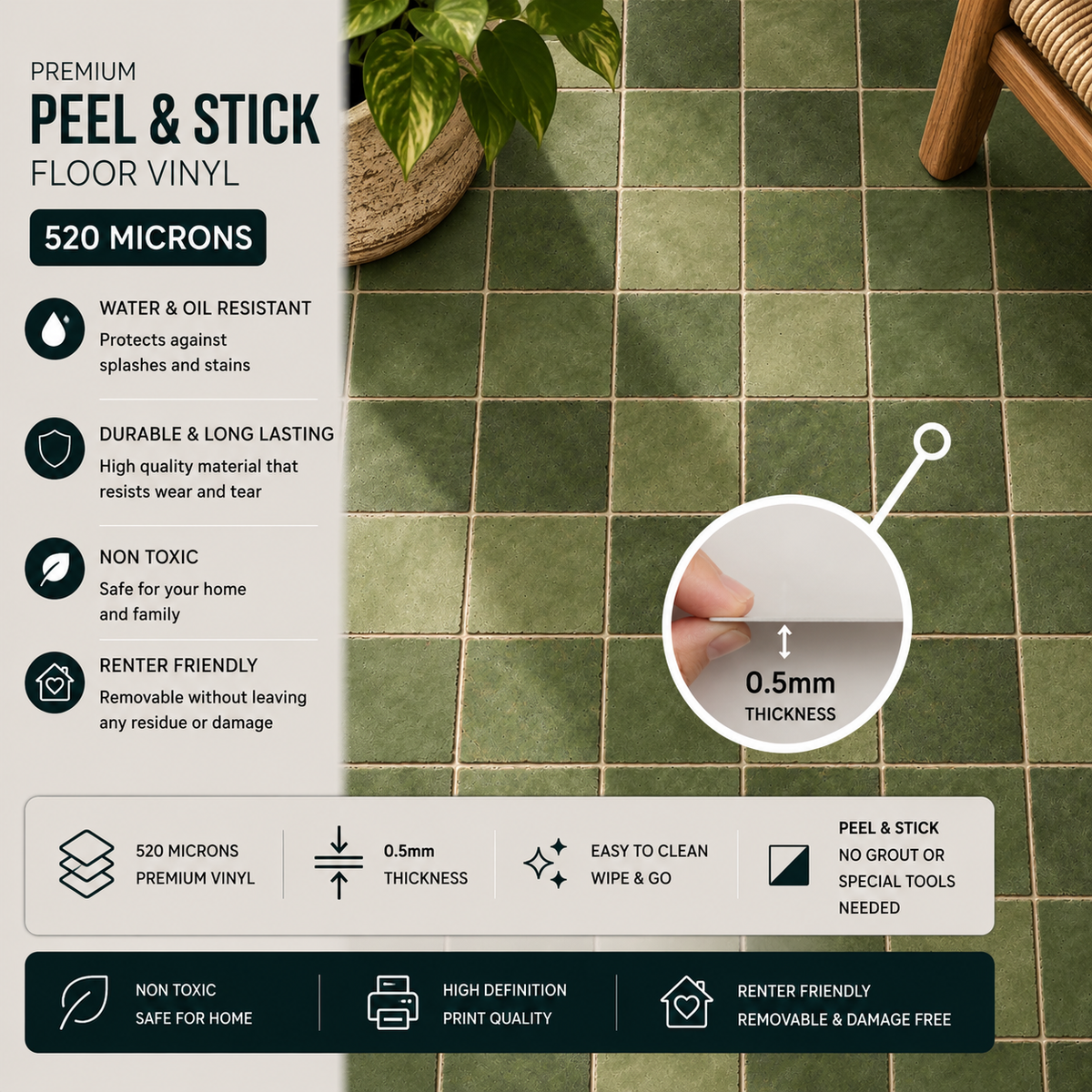 Rabat Sage Peel & Stick Anti Slip Flooring