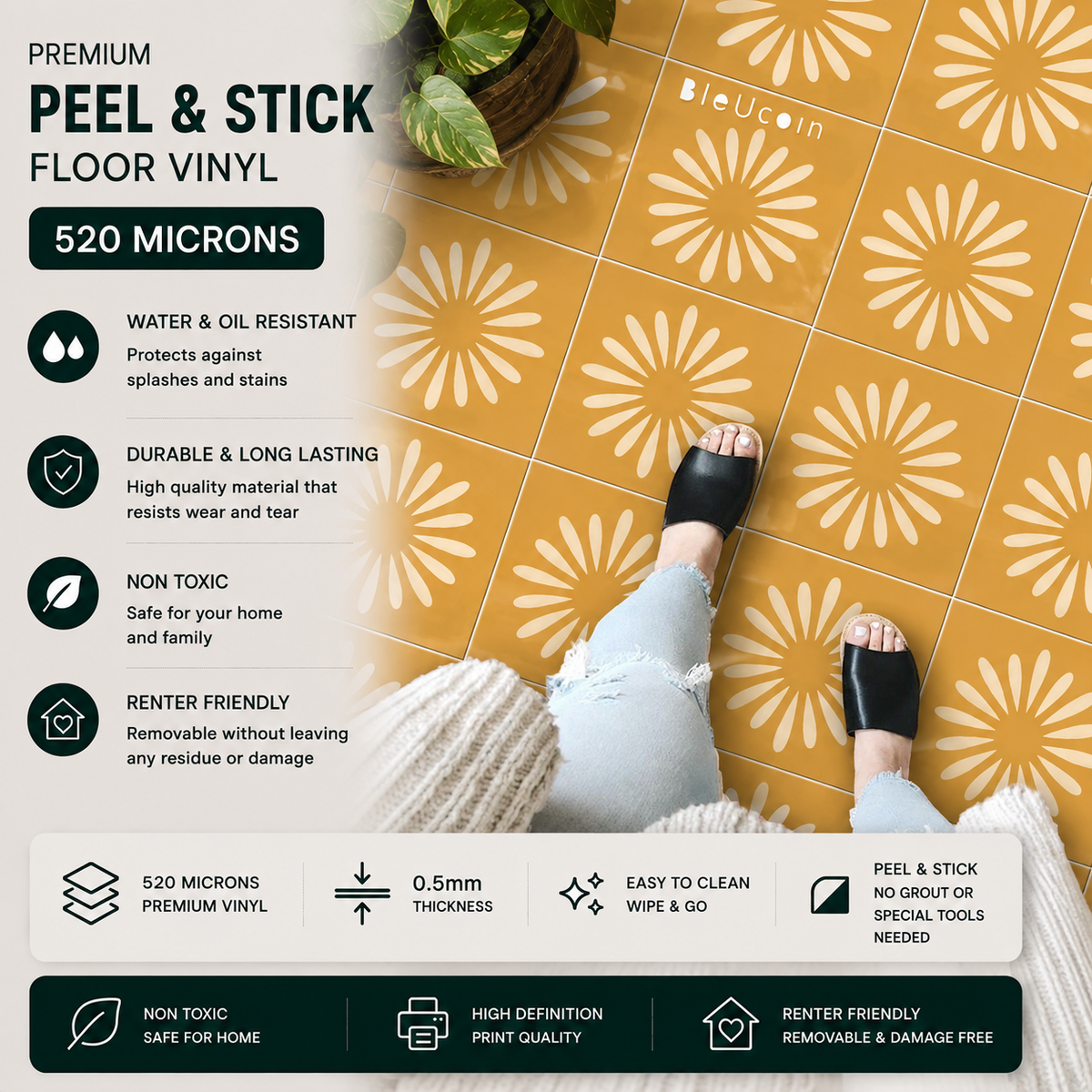 Pithora Ochre Peel & Stick Anti Slip Flooring