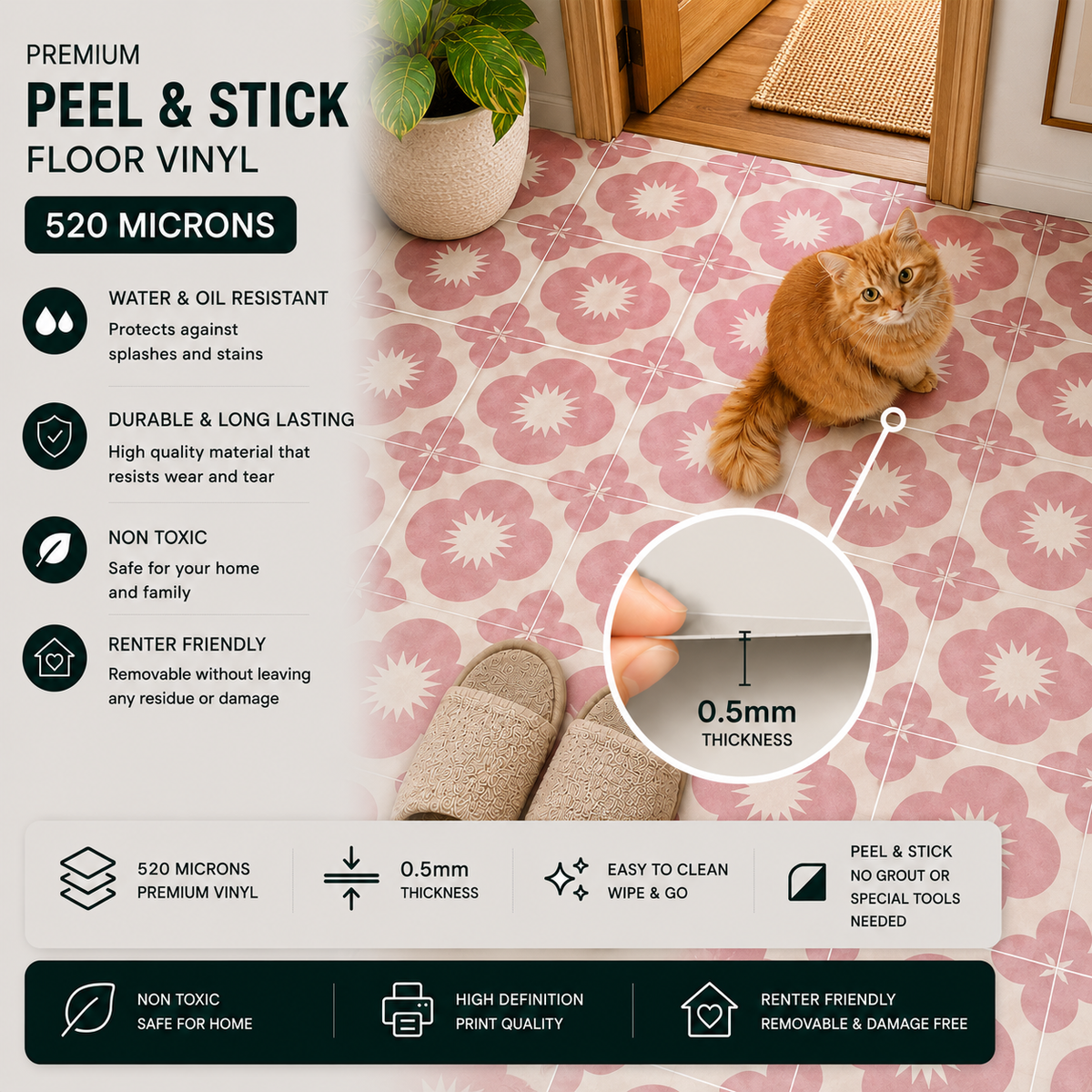 Sakura Rose Peel & Stick Anti Slip Flooring