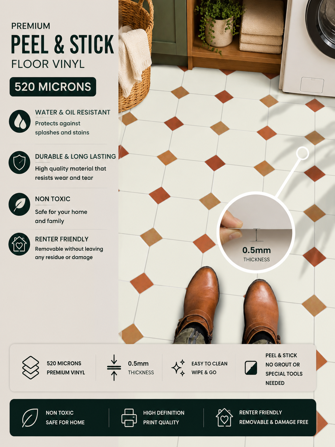 Warsaw Terracotta  Peel & Stick Anti Slip Flooring