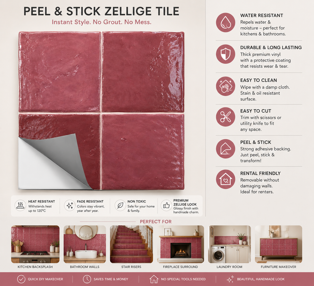 Souk Rose Peel & Stick Tile ( Glossy )