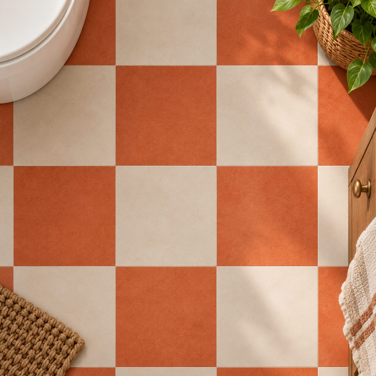 Ginger & off White Checker Anti Slip Flooring