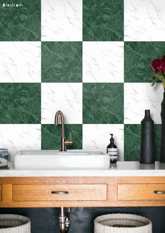 Marble Clover Green & White Checker Peel & Stick Tile