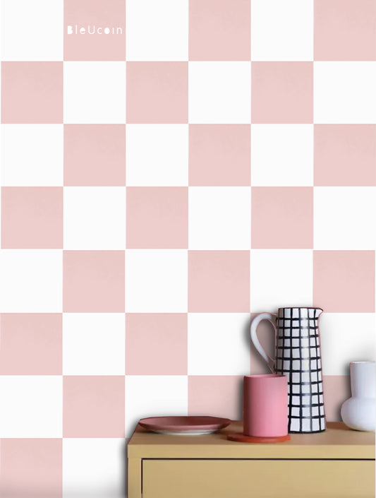 French Rose & off White Checker Peel & Stick Tile