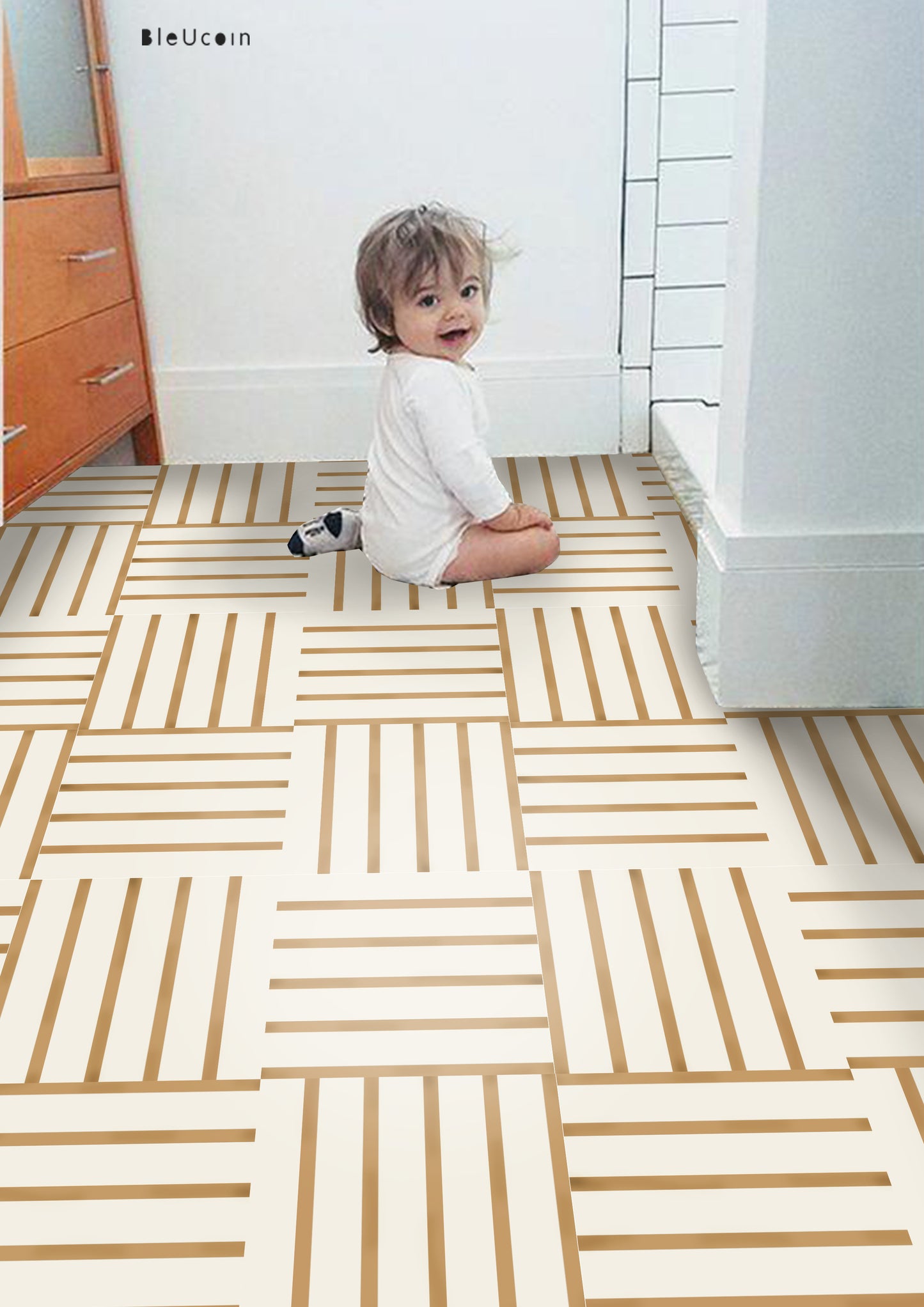 Subway Stripe Tan  Peel & Stick Anti Slip Flooring