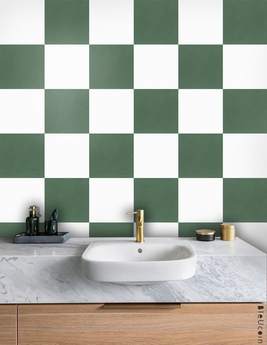 Cottage Green & White Checker Peel & Stick Tile