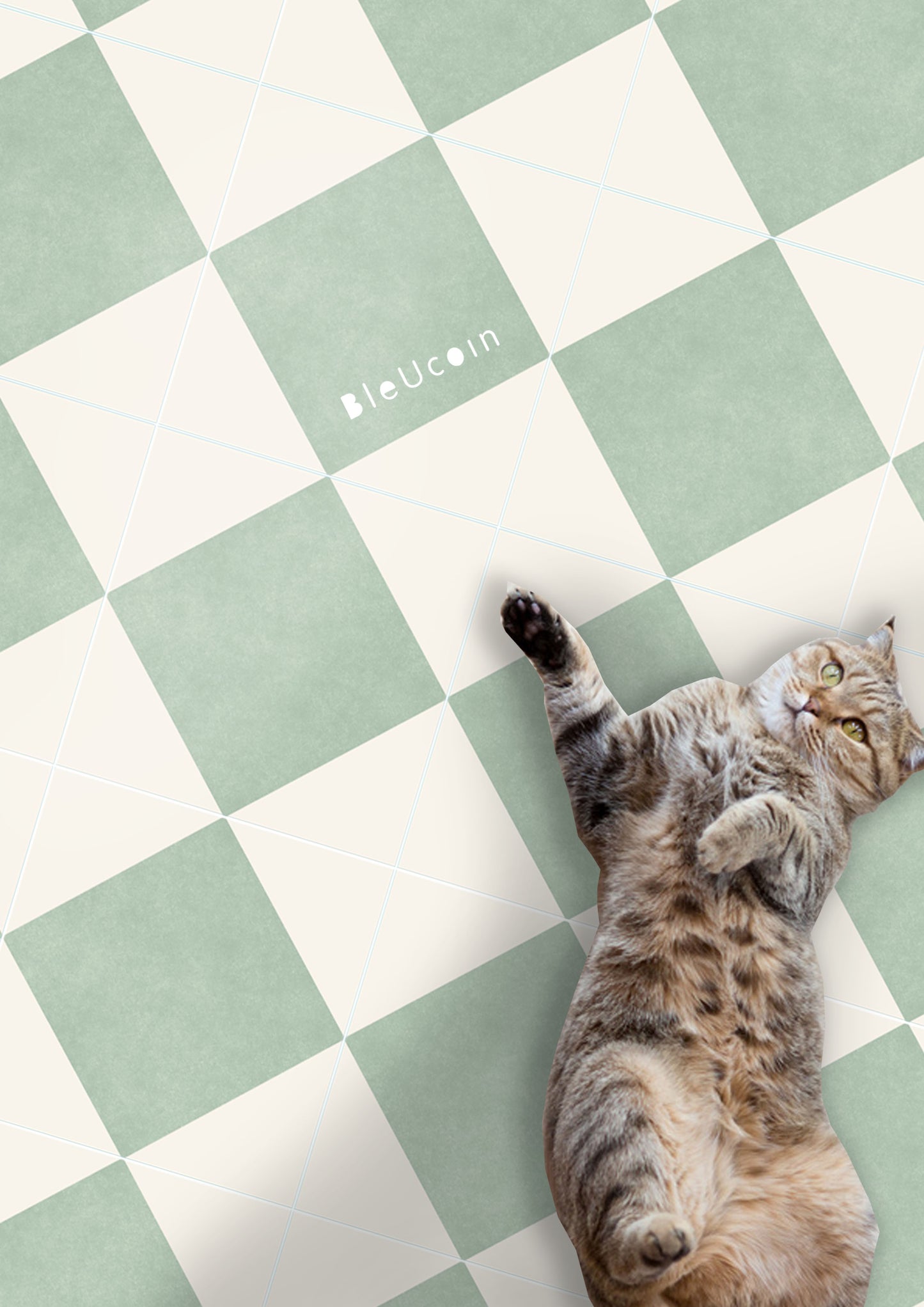 Diamond Checker Mint & Off White Peel & Stick Anti Slip Flooring