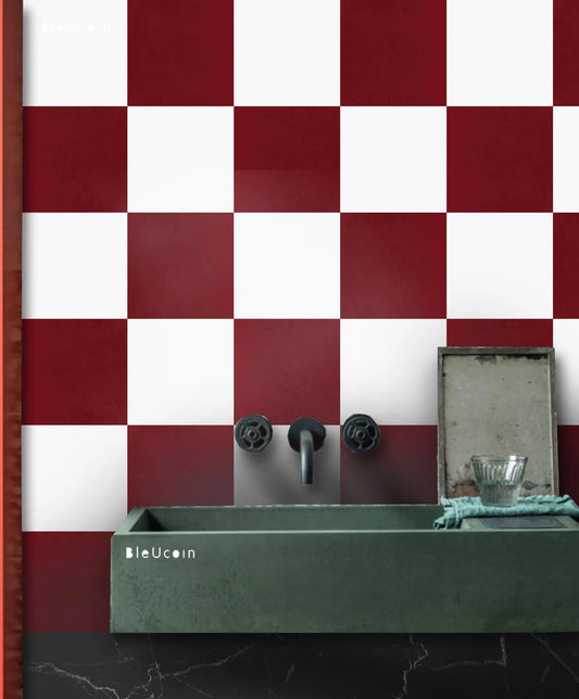 Sangria & off White Checker Peel & Stick Tile