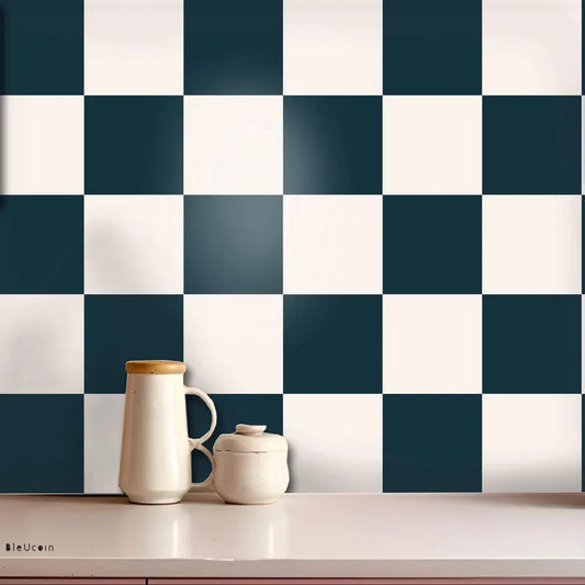 Blue and Off White Checker Solid Peel & Stick Tile