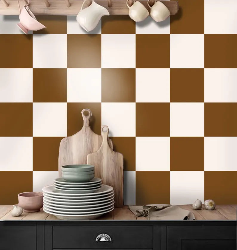 Pecan & off White Checker Peel & Stick Tile