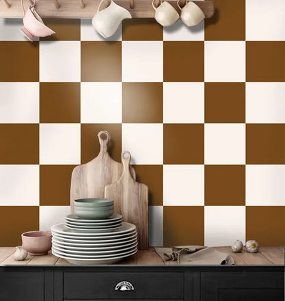 Pecan & off White Checker Peel & Stick Tile