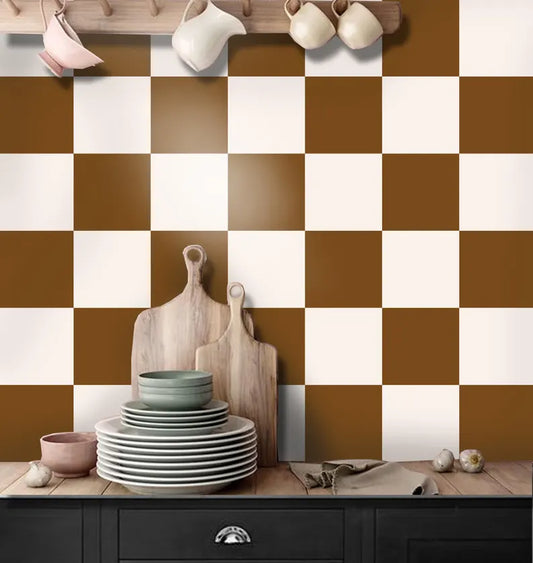 Pecan & off White Checker Peel & Stick Tile