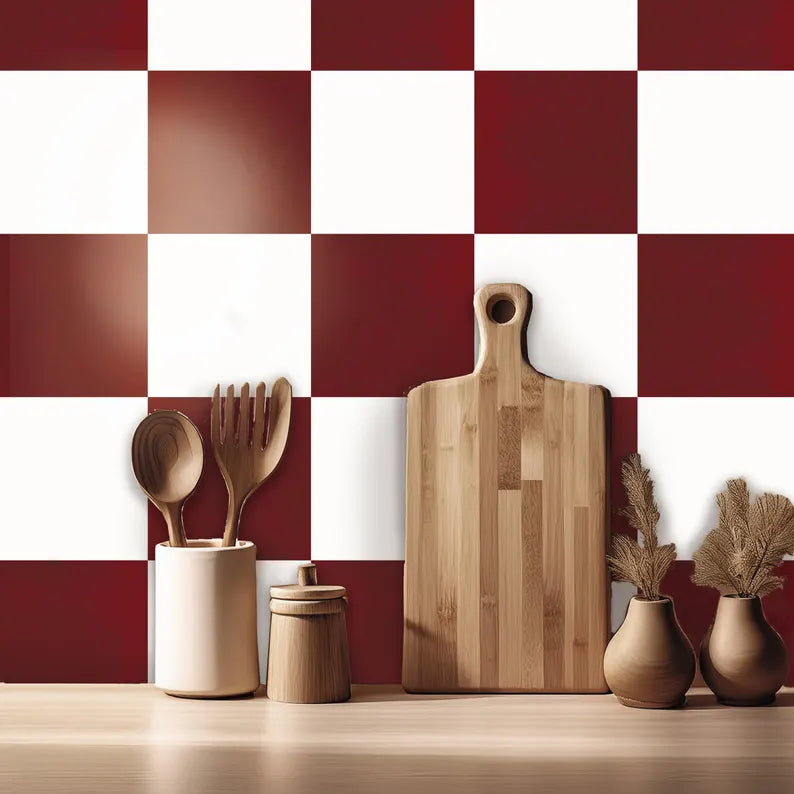Sangria & off White Checker Peel & Stick Tile