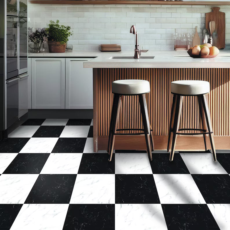 Marble Black & White Checker Anti Slip Flooring