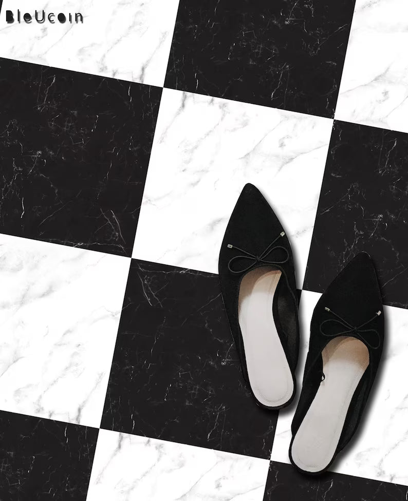 Marble Black & White Checker Anti Slip Flooring