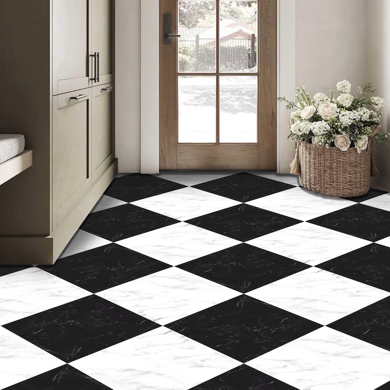 Marble Black & White Checker Anti Slip Flooring