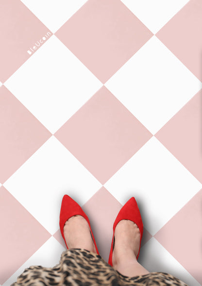 French Rose & off White Checker Anti Slip Flooring