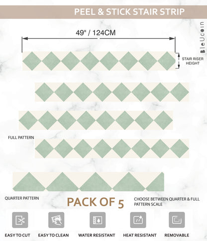 Diamond Mint Sage Peel & Stick Stair Strip